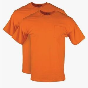 NWOT 2 Pack Ultra Cotton® Pocket T-Shirt - Gildan 2300 “Safety Orange” Small